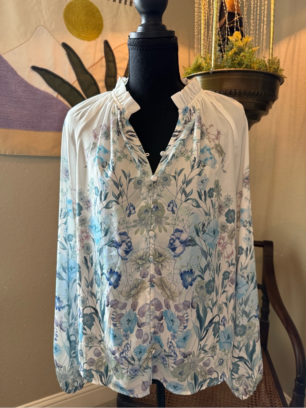 cupcakes & cashmere Pale Blue Floral Blouse